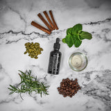 Ingredients of The Mane Elixir Blend featuring Castor, Rosemary, and more